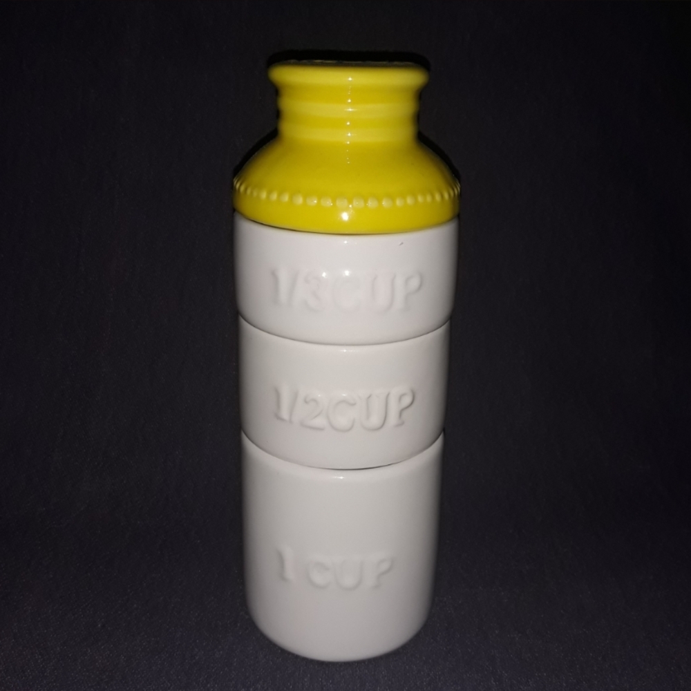 Yellow and White Ceramic Measuring Cup Set